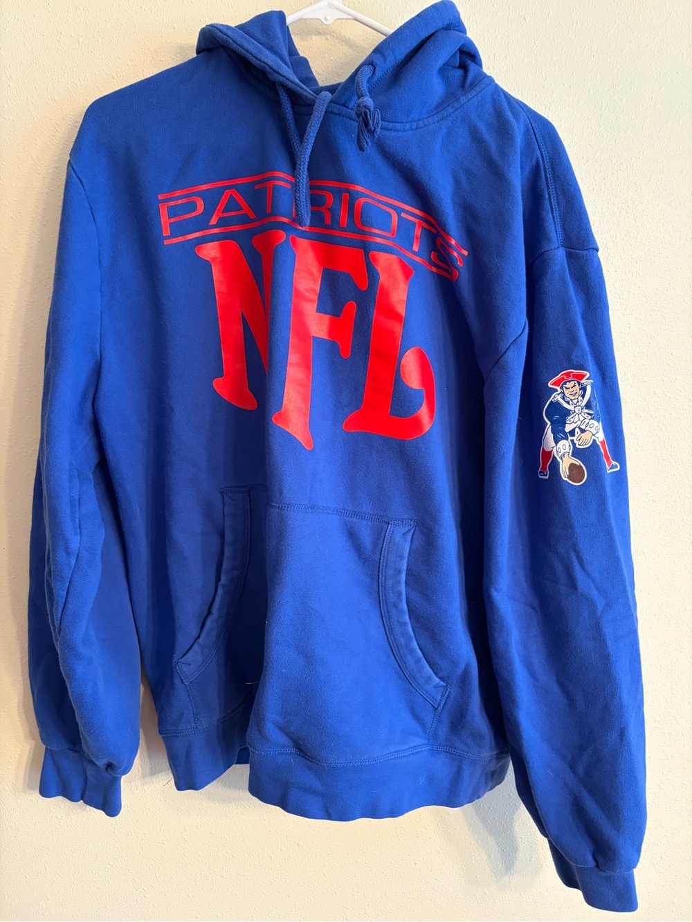 Mitchell & Ness Blue Patriots NFL Pullover Hoodie with Red Logo